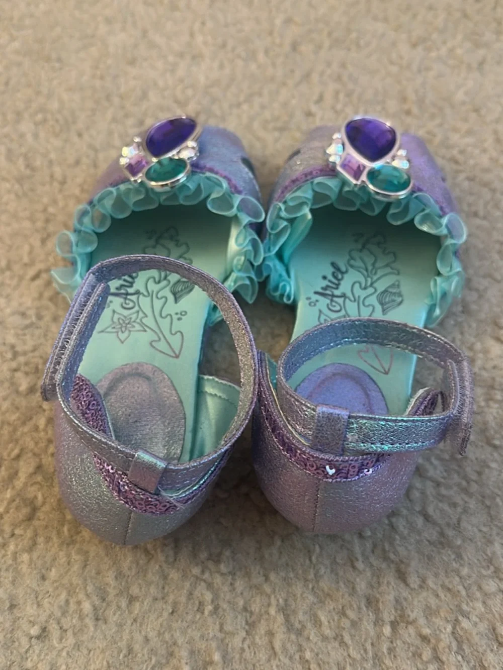 Disney Ariel-Iridescent Purple & Teal Gem-Embellished Girls Sandals size 11/12